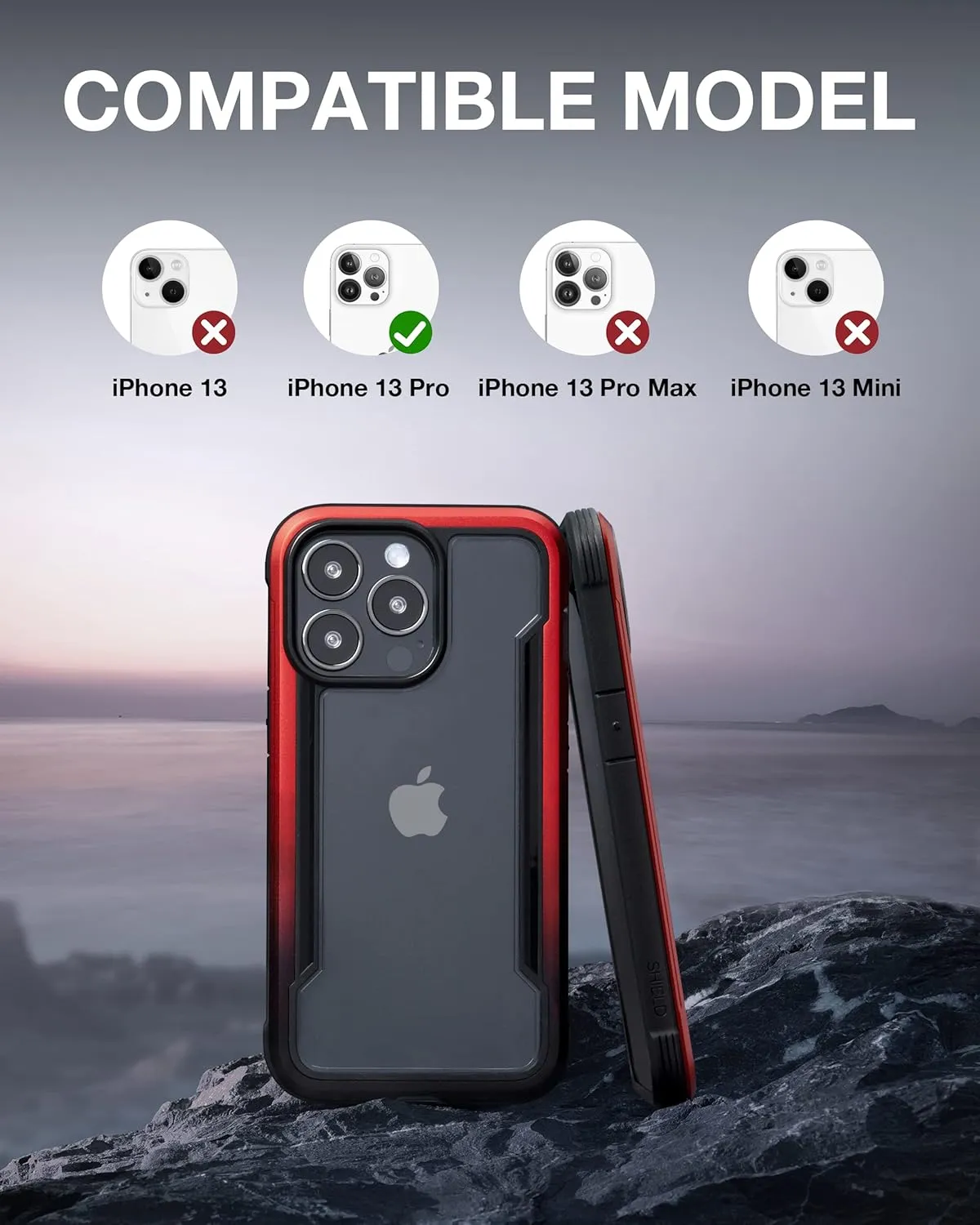 RAPTIC Shield Case Compatible with iPhone 13 Pro, Shockproof Protective, Clear Case, Durable Aluminum Frame, 10ft Drop Tested, Fits iPhone 13 Pro, Red Gradient