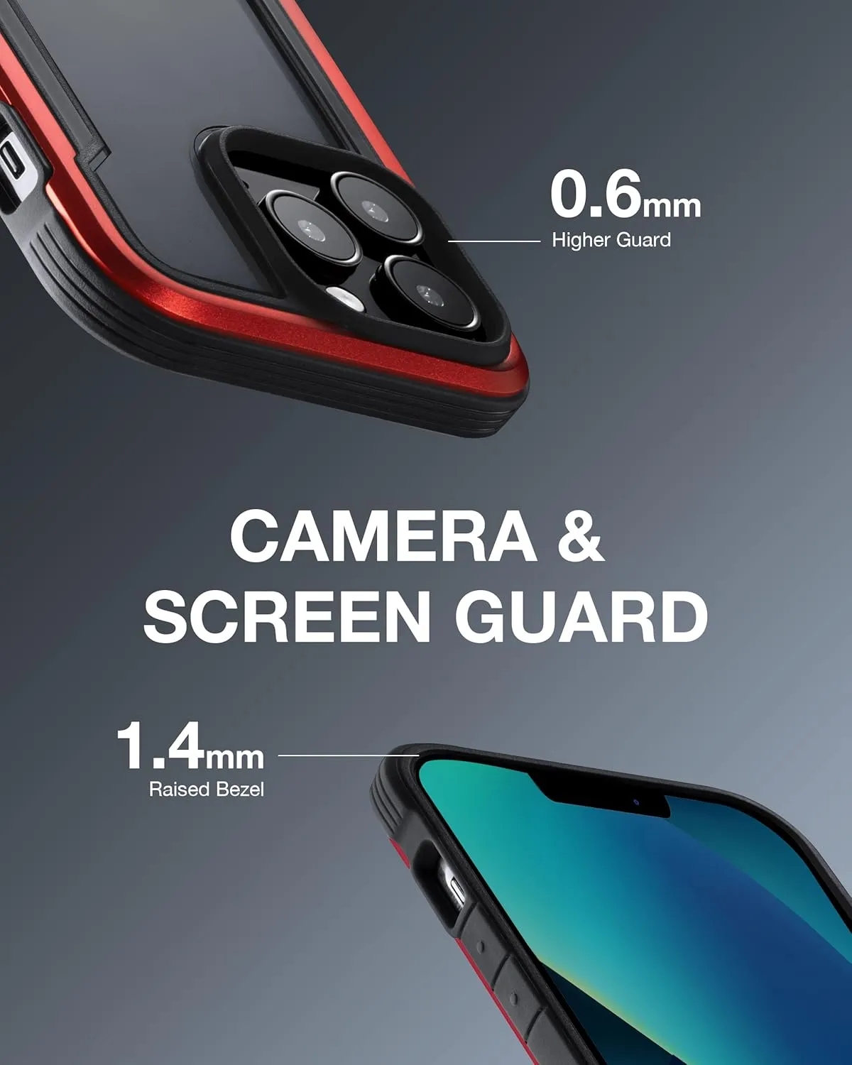 RAPTIC Shield Case Compatible with iPhone 13 Pro, Shockproof Protective, Clear Case, Durable Aluminum Frame, 10ft Drop Tested, Fits iPhone 13 Pro, Red Gradient