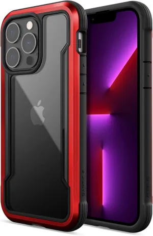 RAPTIC Shield Crystal Clear Case for iPhone 13 Pro, [5X Mil-Grade Drop Protection], [Not Yellowing Tech], Durable Anodized Shockproof Aluminum Frame Slim 13 Pro Case, 6.1 inch, Red