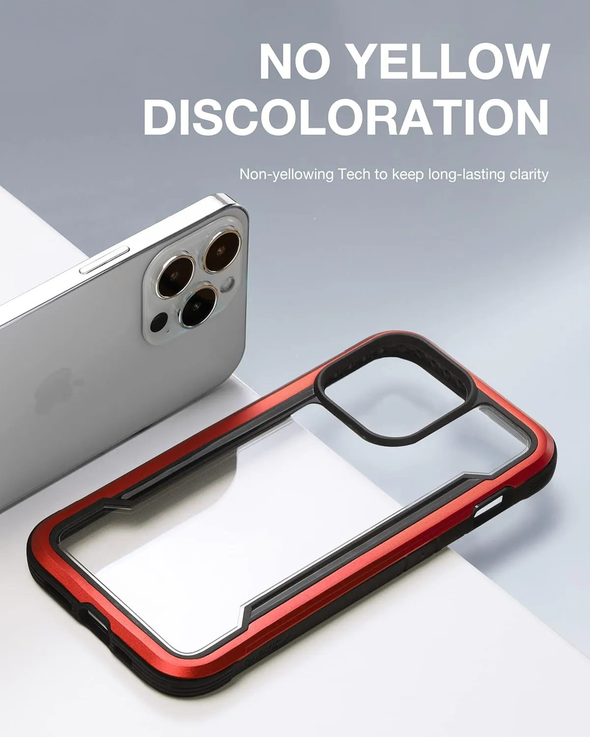 RAPTIC Shield Crystal Clear Case for iPhone 13 Pro, [5X Mil-Grade Drop Protection], [Not Yellowing Tech], Durable Anodized Shockproof Aluminum Frame Slim 13 Pro Case, 6.1 inch, Red