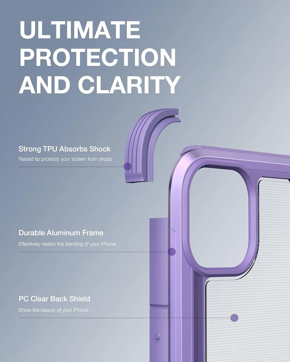 RAPTIC Shield for iPhone 13 Pro - Shockproof Clear Case, Military 10ft Drop Tested, Durable Aluminum Frame, Anti-Yellowing Technology, Purple