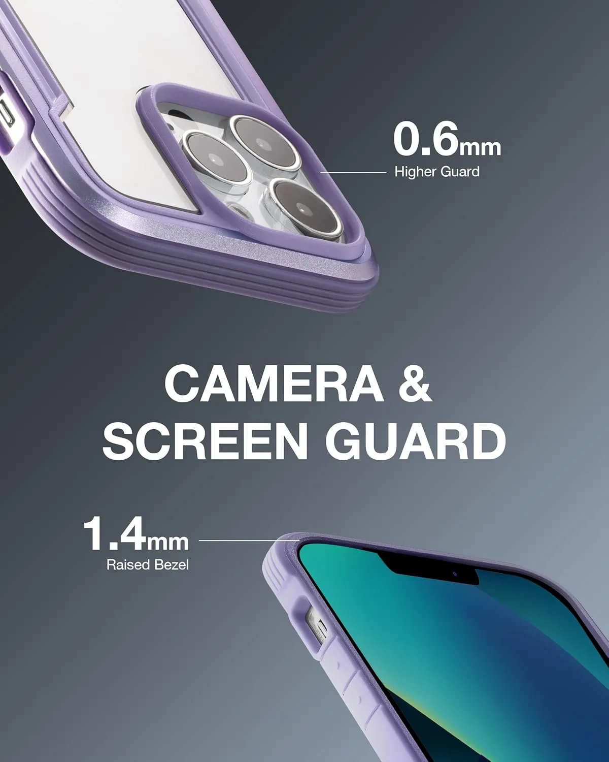 RAPTIC Shield for iPhone 13 Pro - Shockproof Clear Case, Military 10ft Drop Tested, Durable Aluminum Frame, Anti-Yellowing Technology, Purple