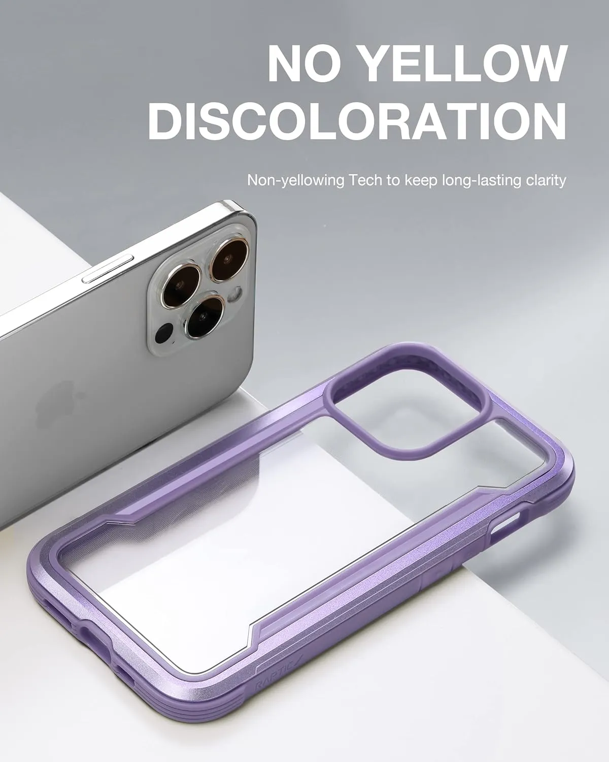 RAPTIC Shield for iPhone 13 Pro - Shockproof Clear Case, Military 10ft Drop Tested, Durable Aluminum Frame, Anti-Yellowing Technology, Purple