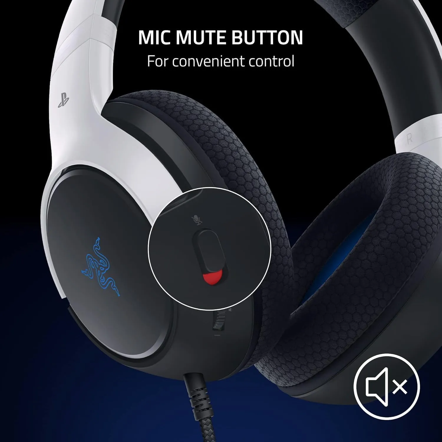 Razer Kaira X Wired Gaming Headset for PlayStation 5 / PS5, PS4, PC, Mac, Mobile: 50mm Drivers - HyperClear Cardioid Mic - Memory Foam Cushions - On-Headset Controls - White & Black