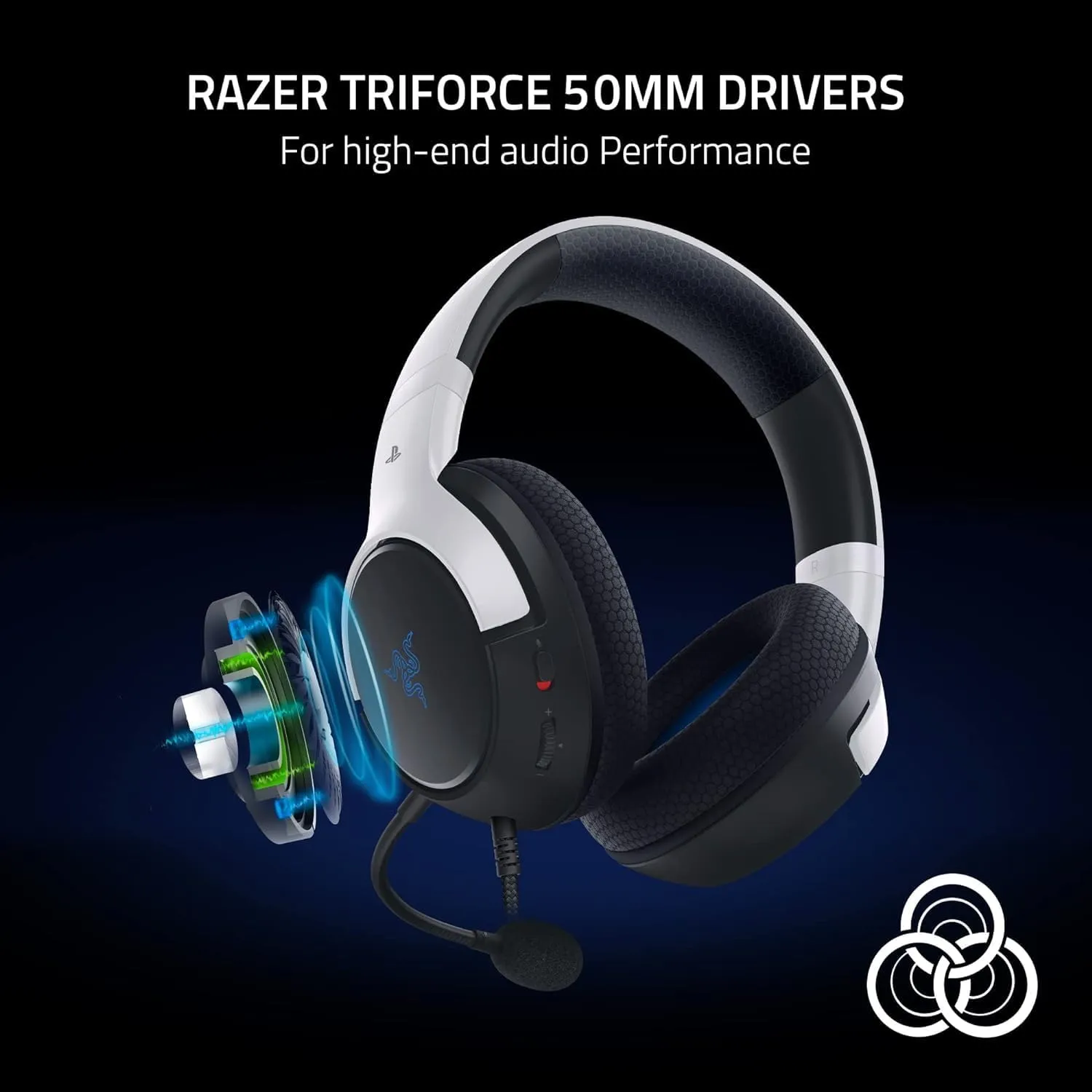 Razer Kaira X Wired Gaming Headset for PlayStation 5 / PS5, PS4, PC, Mac, Mobile: 50mm Drivers - HyperClear Cardioid Mic - Memory Foam Cushions - On-Headset Controls - White & Black