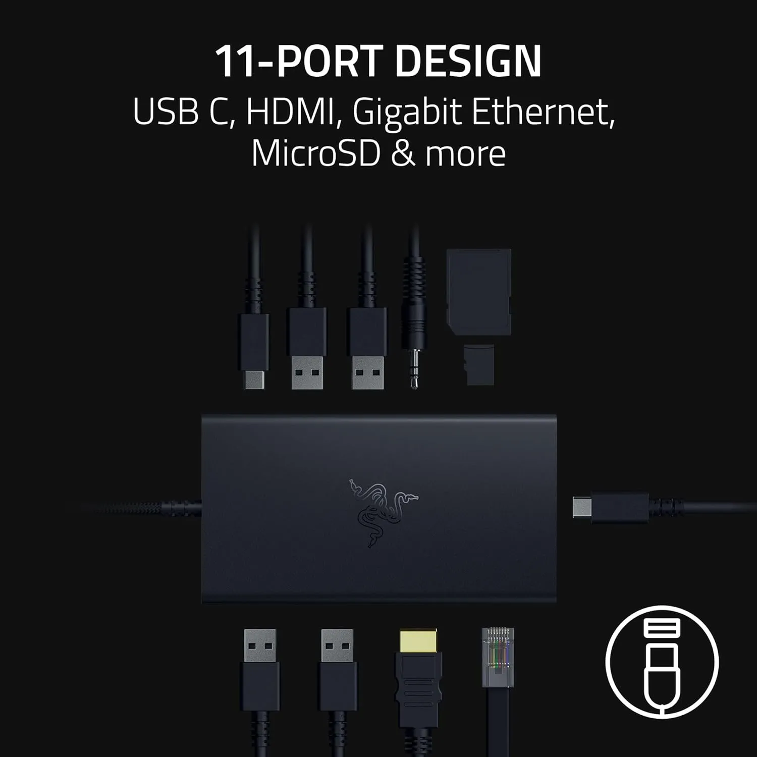 Razer USB C Dock 11-Port Travel Charging Station for Windows Mac Laptop iPad Surface Chromebook Galaxy Tab: Type C, HDMI, Ethernet, MicroSD - 4K 60 Hz Display - 85 W Tablets   Mobile Fast Charge