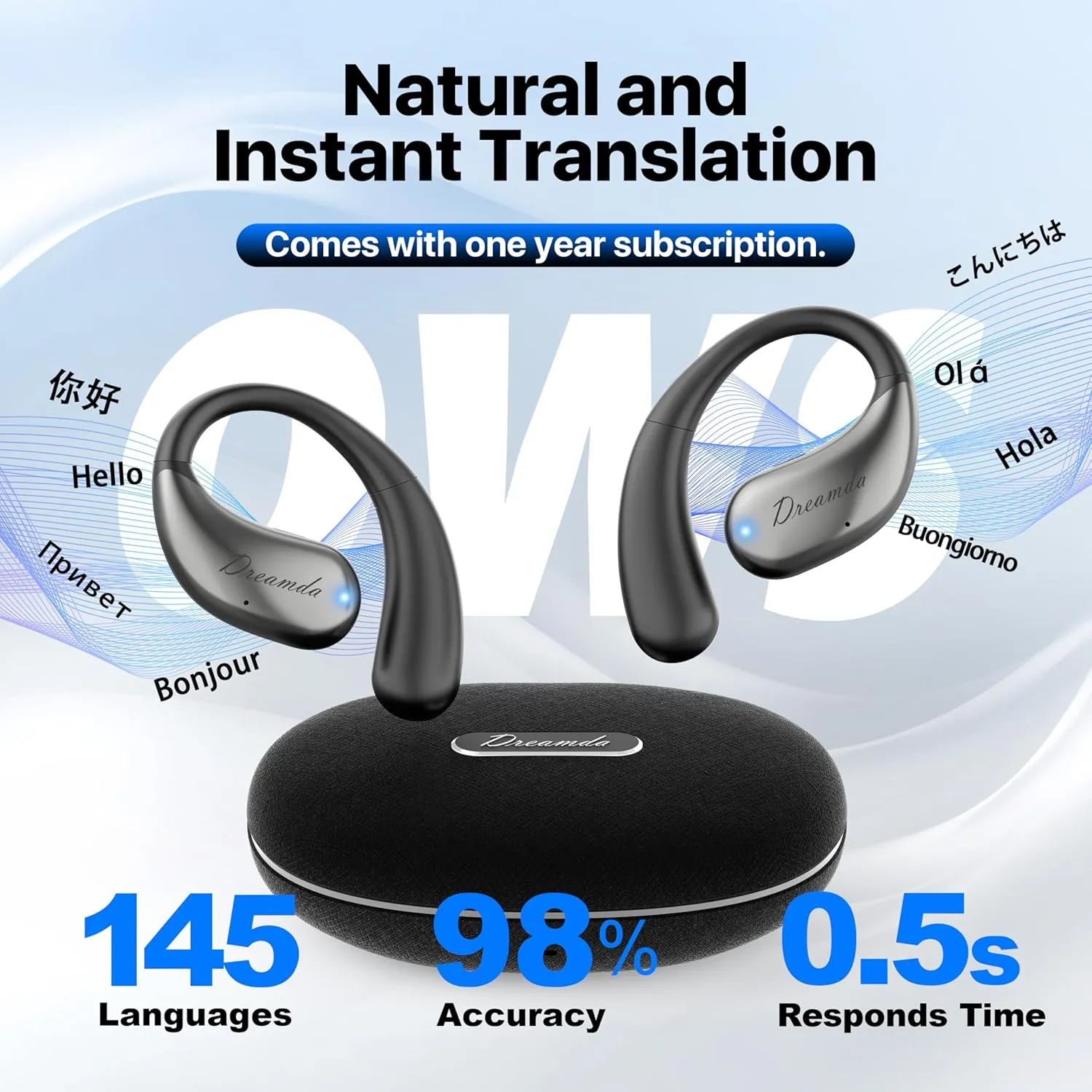 Real Time Language Translator Earbuds, AI Language Translator Earphone 3-in-1 Accents & Long Battery Life Translation Earbuds TWS 144 Languages & 8 Offline for Travel Business(Black)