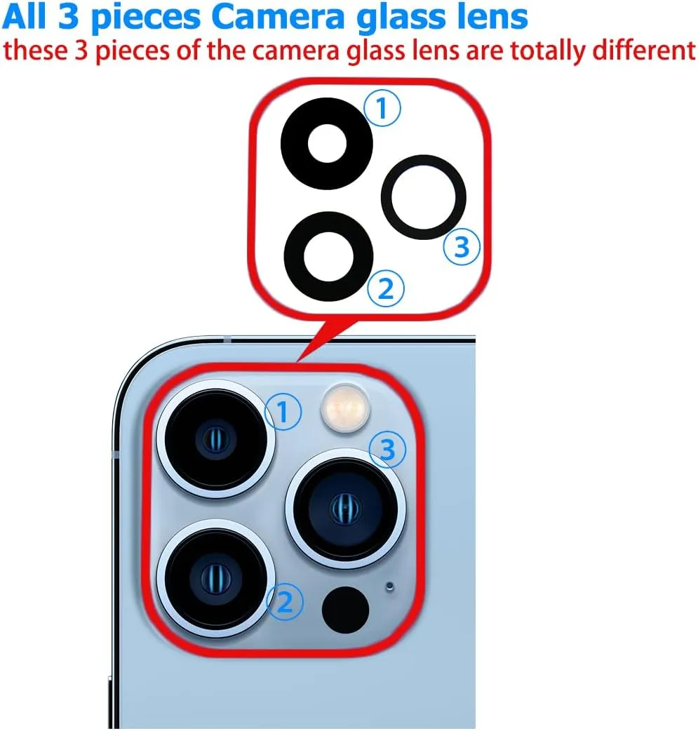 Rear Camera Lens Replacement with Pre-Installed Adhesive and Repair Toolkit for iPhone 13 Pro 6.1 Inch & iPhone 13 Pro Max 6.7 Inch