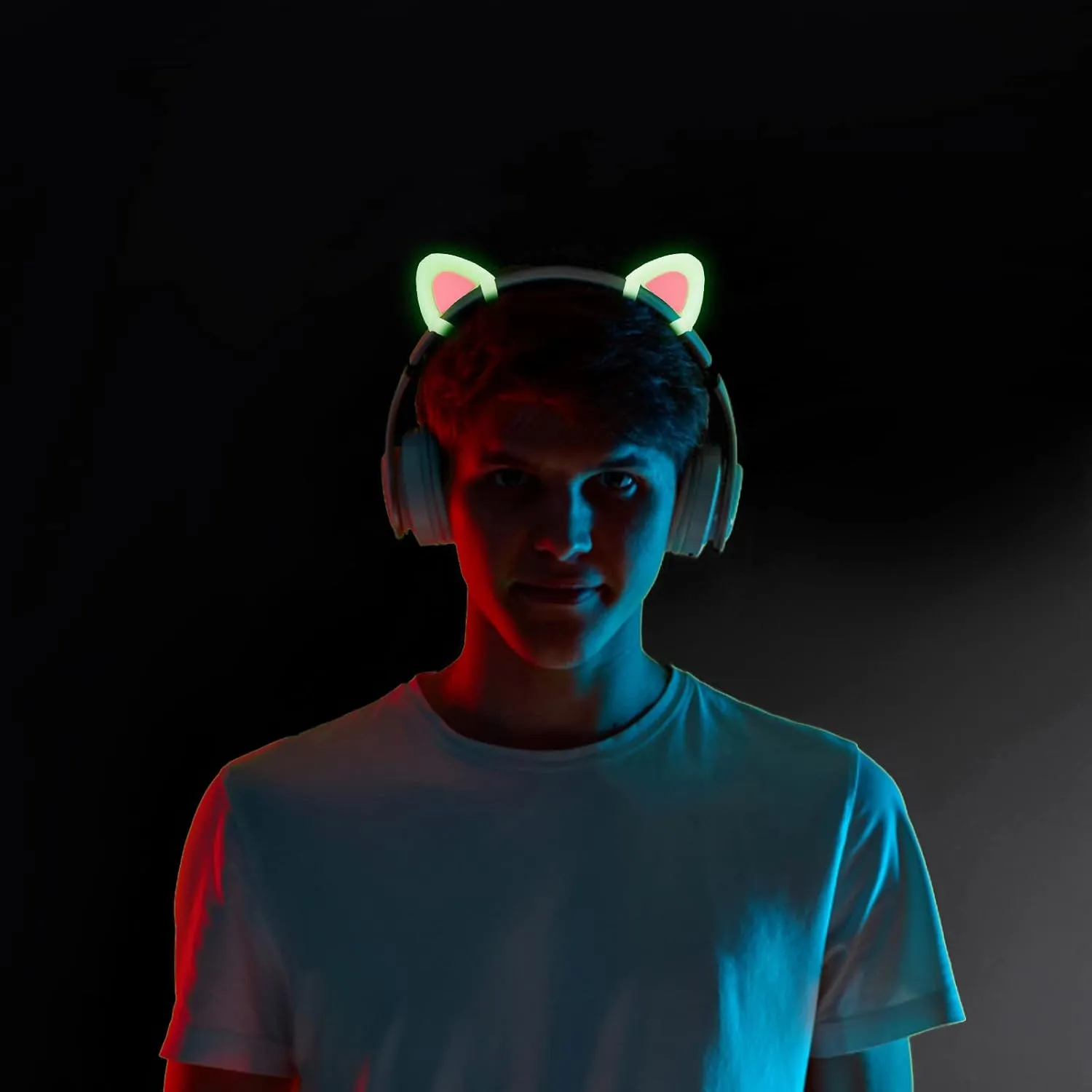 REEYEAR Glow in Night Cute Cat Ears Fits for HypreX Cloud/Cloud Stinger/Cloud Flight Headsets, Universal Fit Lovely Kitty Adjustable Attachment Straps for Gaming Headphone,Light Yellow&Pink