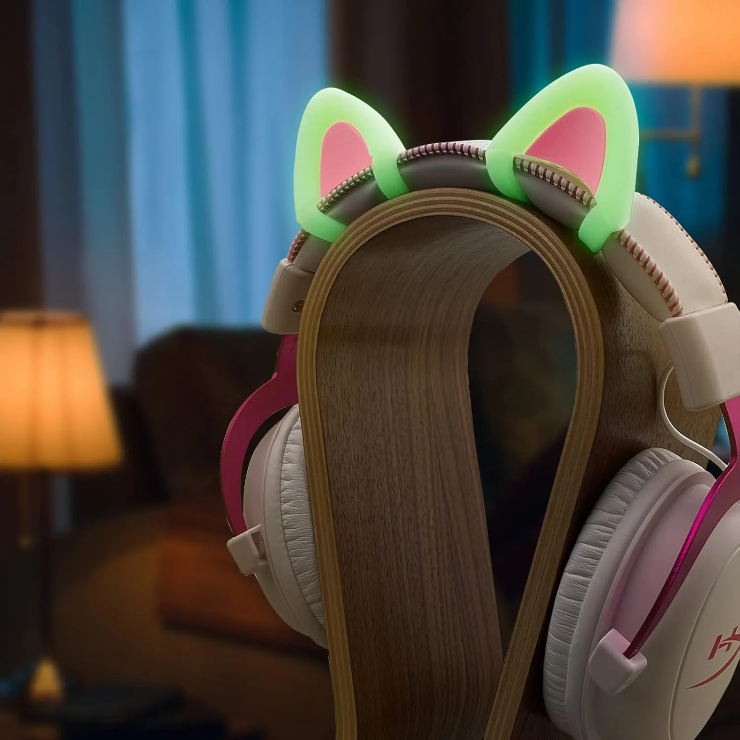 REEYEAR Glow in Night Cute Cat Ears Fits for HypreX Cloud/Cloud Stinger/Cloud Flight Headsets, Universal Fit Lovely Kitty Adjustable Attachment Straps for Gaming Headphone,Light Yellow&Pink