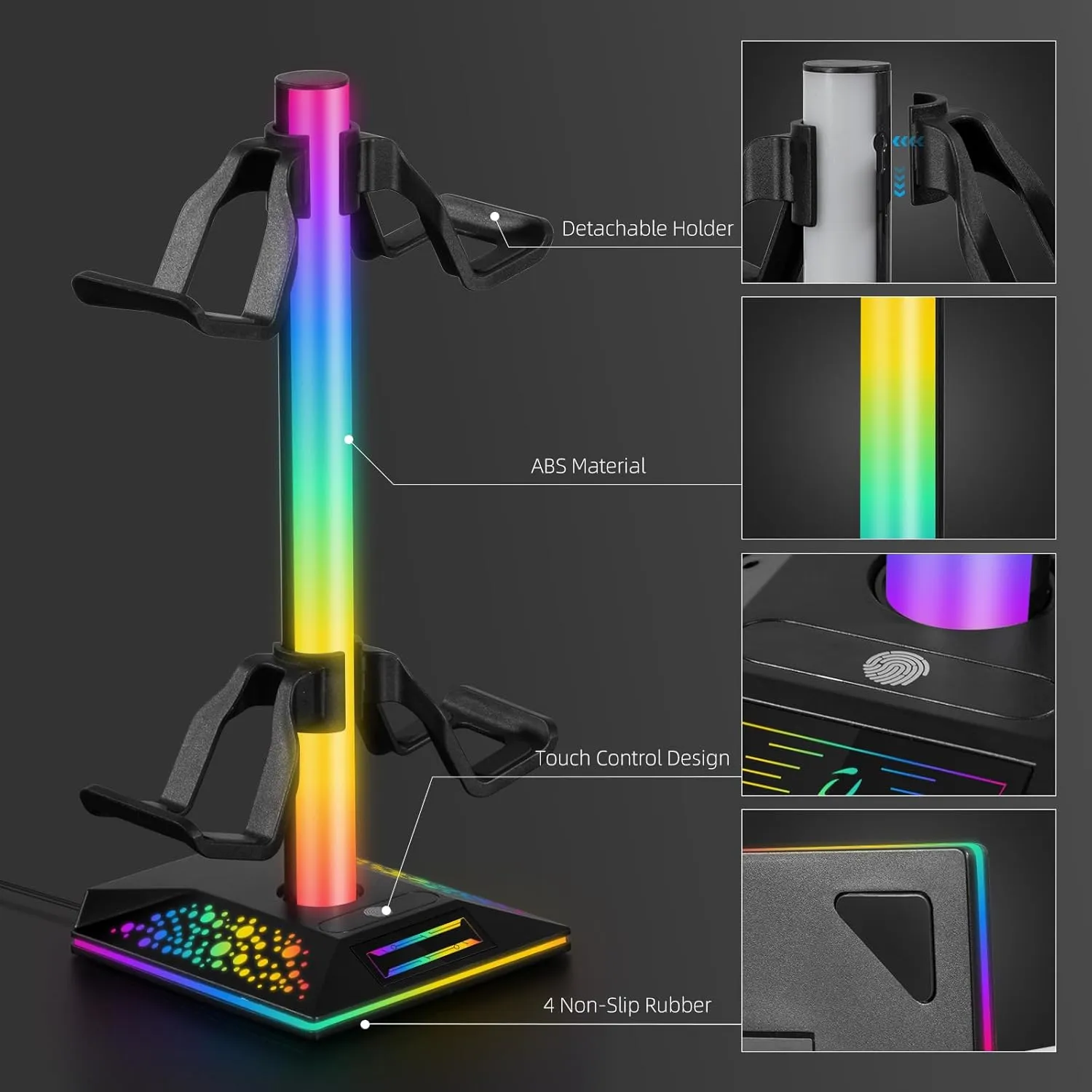 RGB Headphone Stand Cool Gaming Controller Holder with 3 Charging Ports 10 Lights Modes Touch Control Switch Sturdy Base Simple to Set Up Elegant Organizer for Video Gamers PC Room