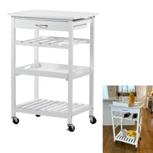 Rolling Bar Cart with Wine Bottle Holders and Removable Serving Tray