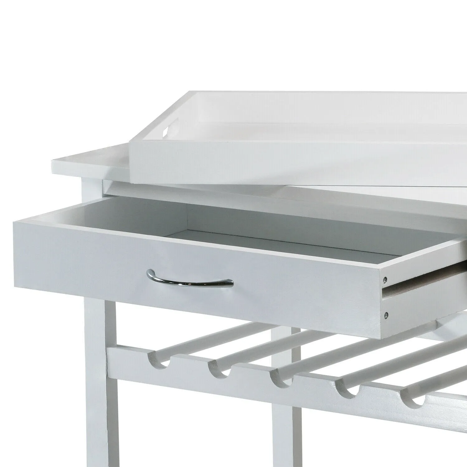 Rolling Bar Cart with Wine Bottle Holders and Removable Serving Tray