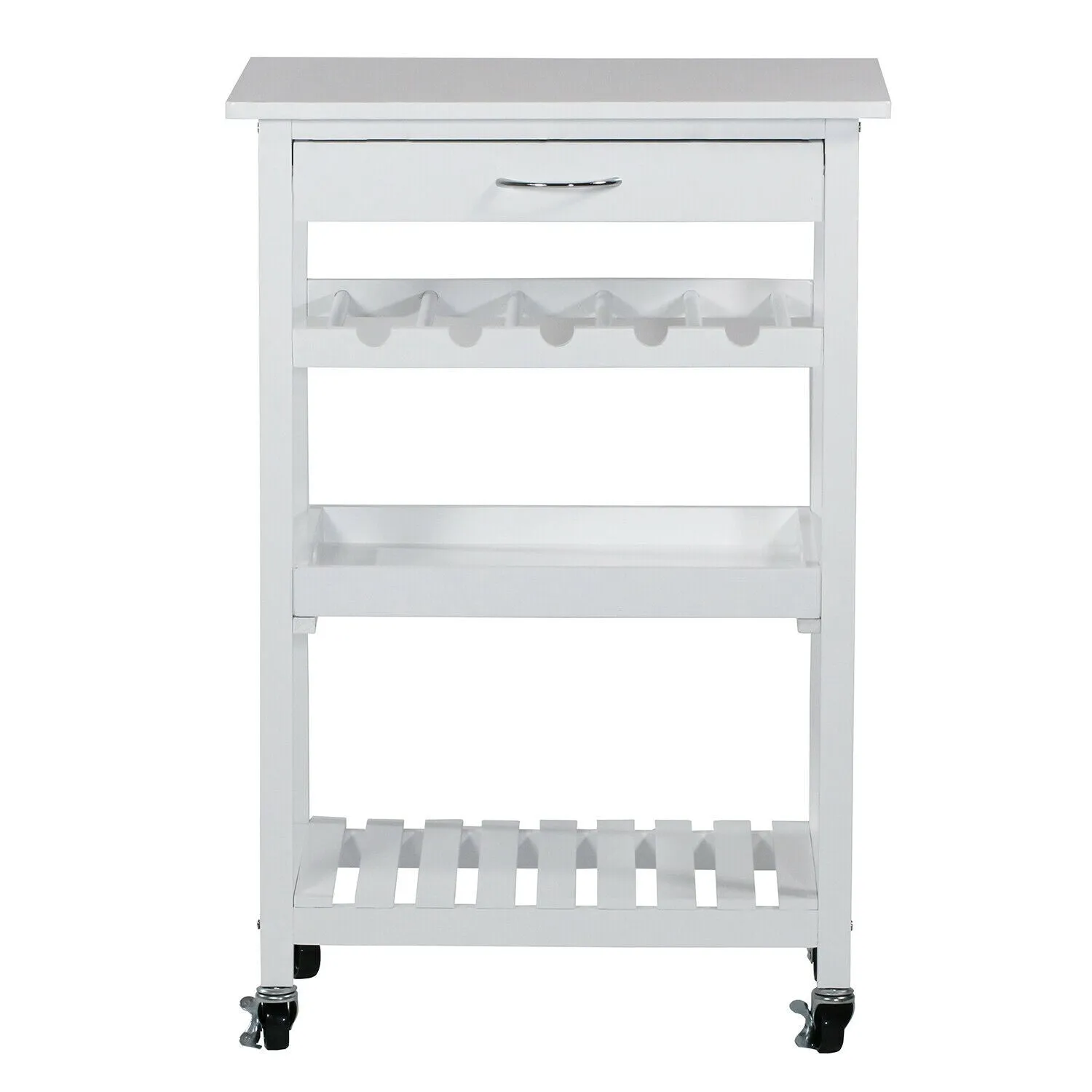 Rolling Bar Cart with Wine Bottle Holders and Removable Serving Tray