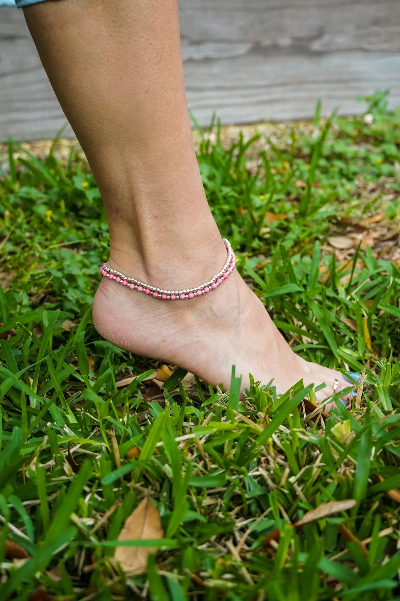 Rose Quartz Boho Silver Anklet