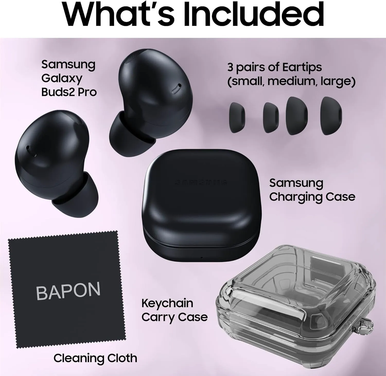 Samsung Galaxy Buds2 Pro Bundle Keychain Carry Case - Samsung Earbuds Wireless, Noise Cancelling, Hi Fi Sound, Comfort Ear Fit, HD Voice, Conversation Mode, IPX7 Rated (Graphite)