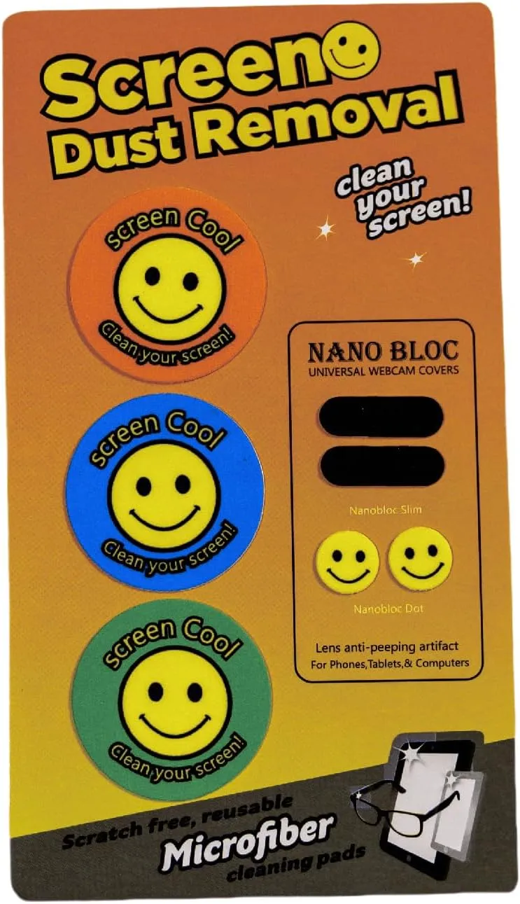 Screen Cool Dust Removal Kit, Phone Screen Cleaner Wipe,Lens Privacy Sticker,Lens decontamination Cloth,Combo Pack,Microfiber Cleaning Pads, Webcam Covers, Anti-Peeping Lens