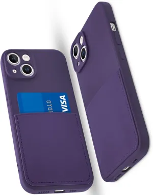 Silicone Wallet Phone Case for iPhone 14 6.1 Inch with Credit Card Holder Pocket, Full-Body Bumper Protection Camera Protect Case (Deep Purple)