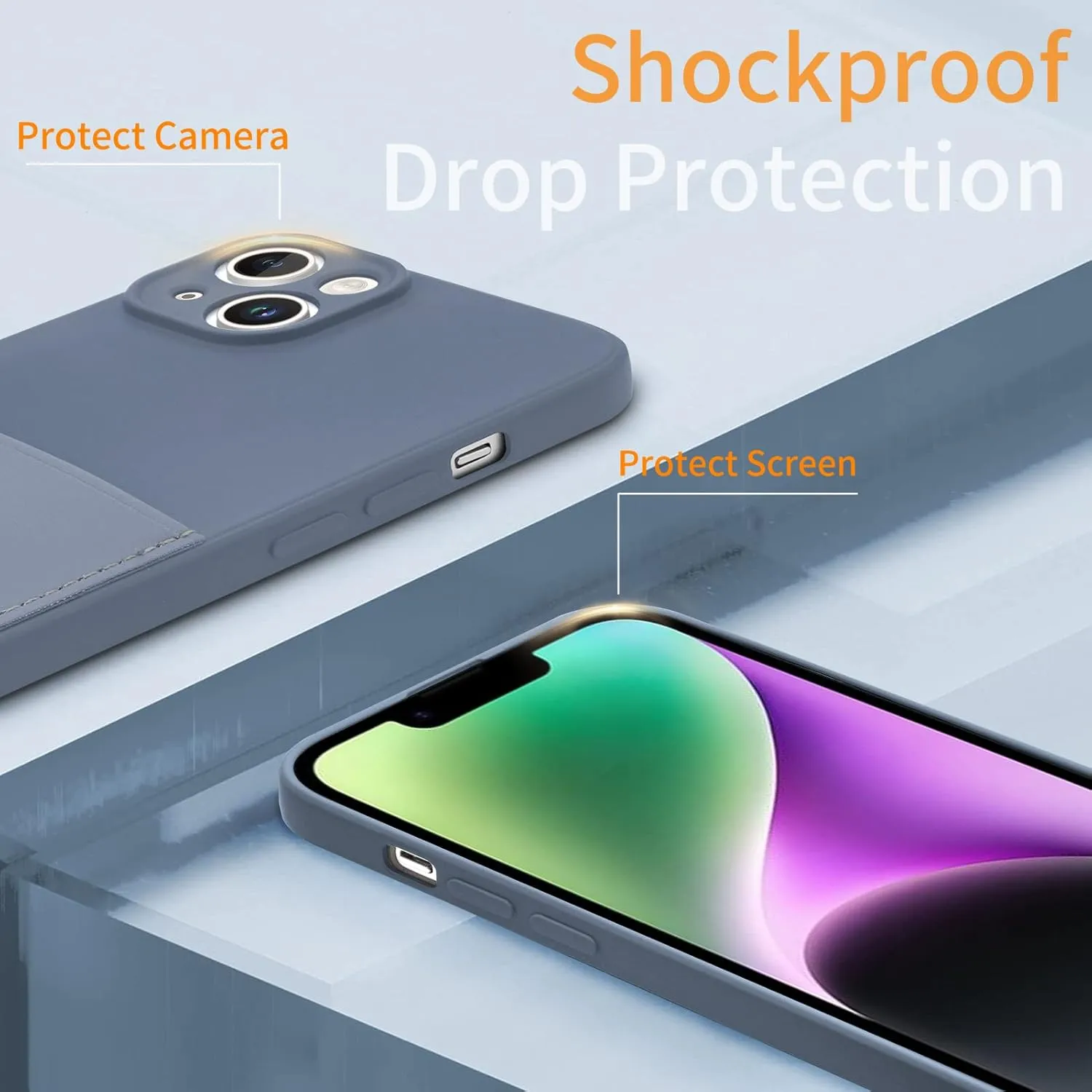 Silicone Wallet Phone Case for iPhone 14 6.1 Inch with Credit Card Holder Pocket, Full-Body Bumper Protection Camera Protect Case (Lavender Gray)