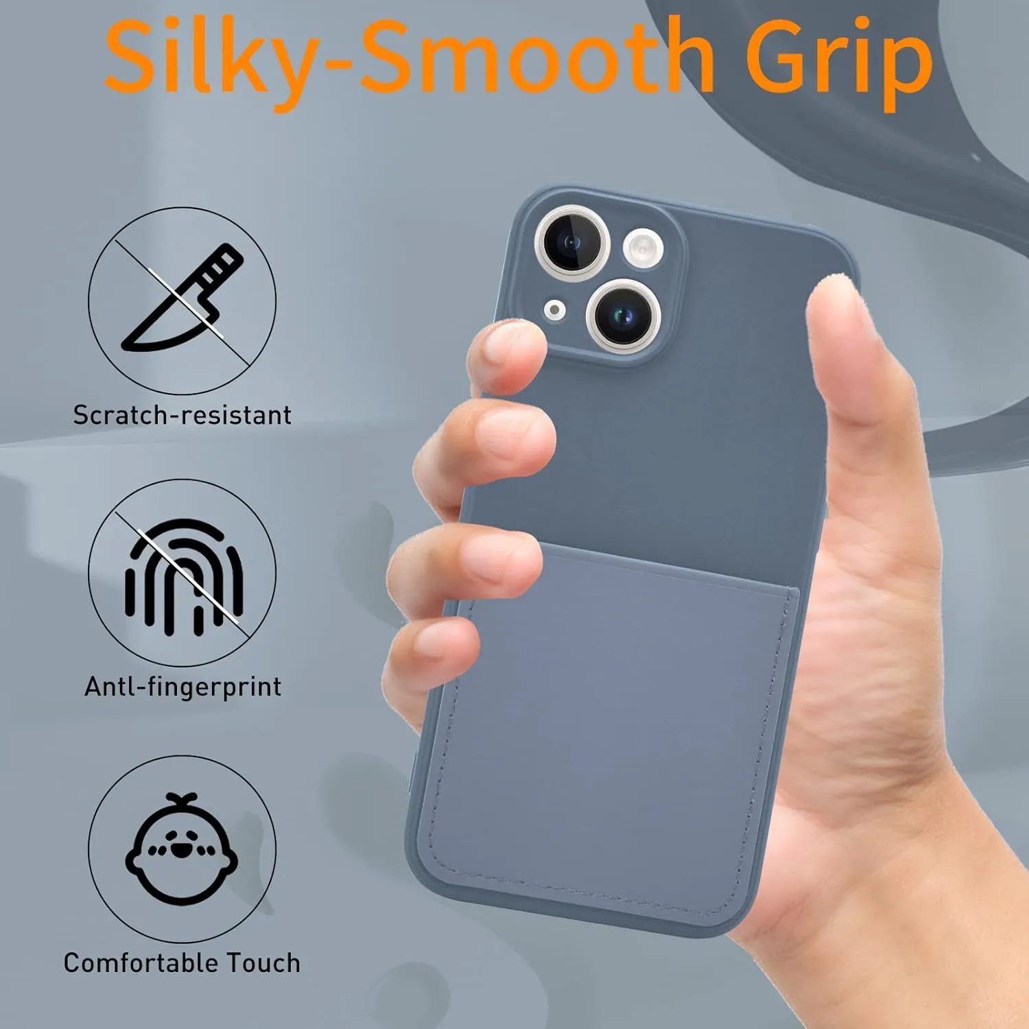 Silicone Wallet Phone Case for iPhone 14 6.1 Inch with Credit Card Holder Pocket, Full-Body Bumper Protection Camera Protect Case (Lavender Gray)
