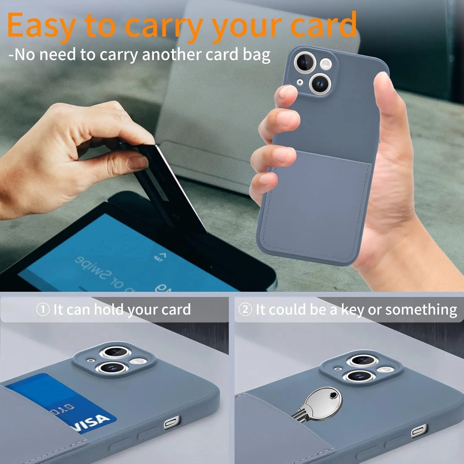 Silicone Wallet Phone Case for iPhone 14 6.1 Inch with Credit Card Holder Pocket, Full-Body Bumper Protection Camera Protect Case (Lavender Gray)