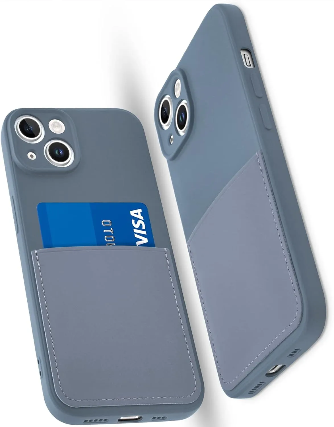 Silicone Wallet Phone Case for iPhone 14 6.1 Inch with Credit Card Holder Pocket, Full-Body Bumper Protection Camera Protect Case (Lavender Gray)