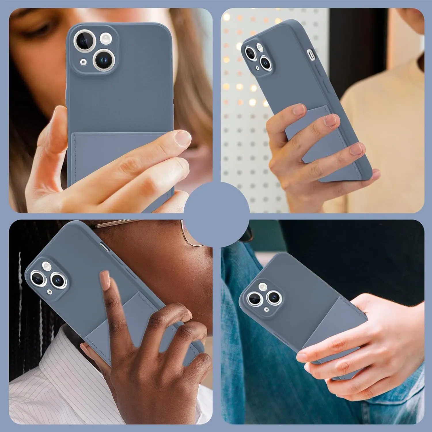 Silicone Wallet Phone Case for iPhone 14 6.1 Inch with Credit Card Holder Pocket, Full-Body Bumper Protection Camera Protect Case (Lavender Gray)