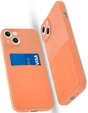 Silicone Wallet Phone Case for iPhone 14 6.1 Inch with Credit Card Holder Pocket, Full-Body Bumper Protection Camera Protect Case (Orange)
