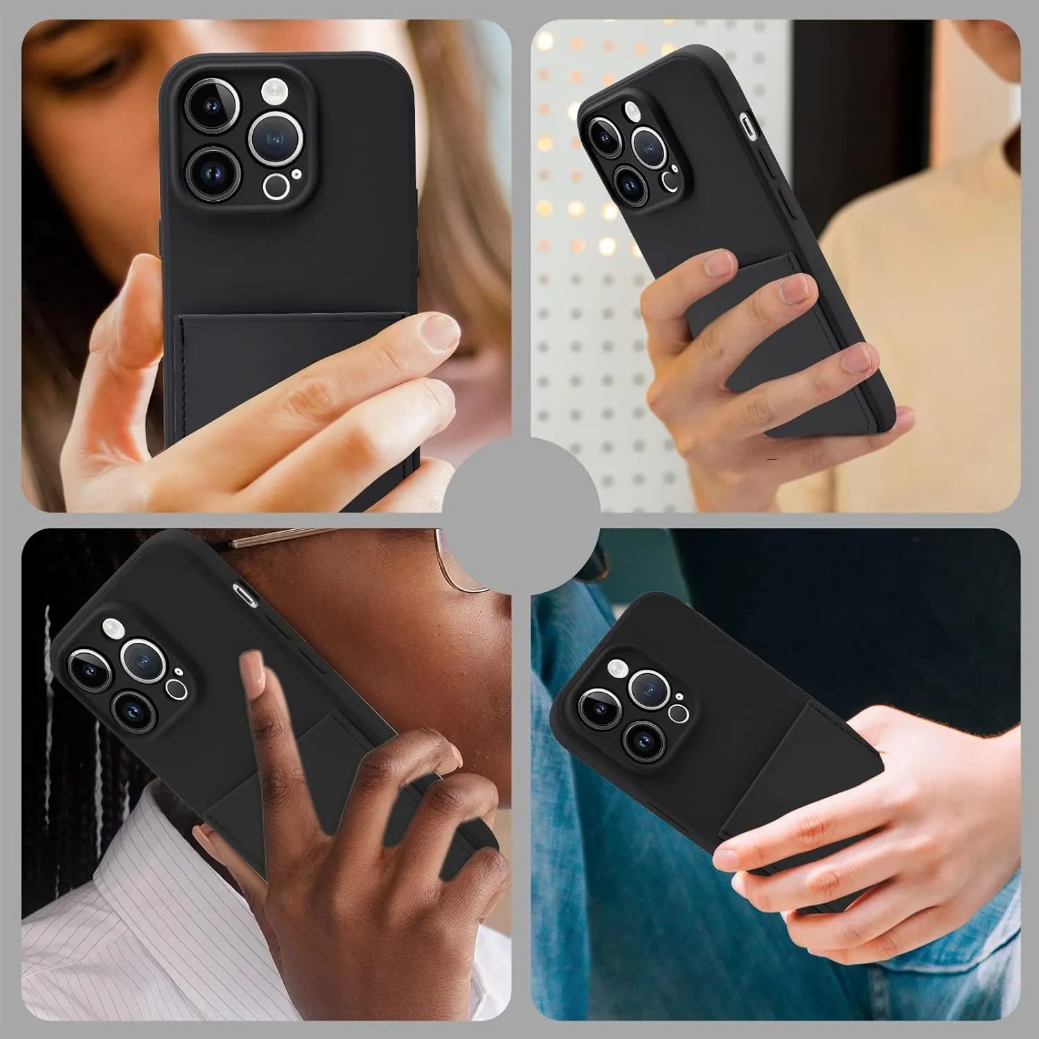 Silicone Wallet Phone Case for iPhone 15 Pro Max 6.7 Inch with Credit Card Holder Pocket, Full-Body Bumper Protection Camera Protect Case (Black)