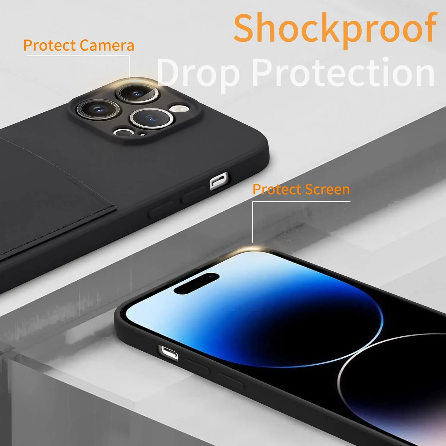 Silicone Wallet Phone Case for iPhone 15 Pro Max 6.7 Inch with Credit Card Holder Pocket, Full-Body Bumper Protection Camera Protect Case (Black)