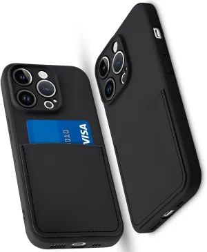 Silicone Wallet Phone Case for iPhone 15 Pro Max 6.7 Inch with Credit Card Holder Pocket, Full-Body Bumper Protection Camera Protect Case (Black)