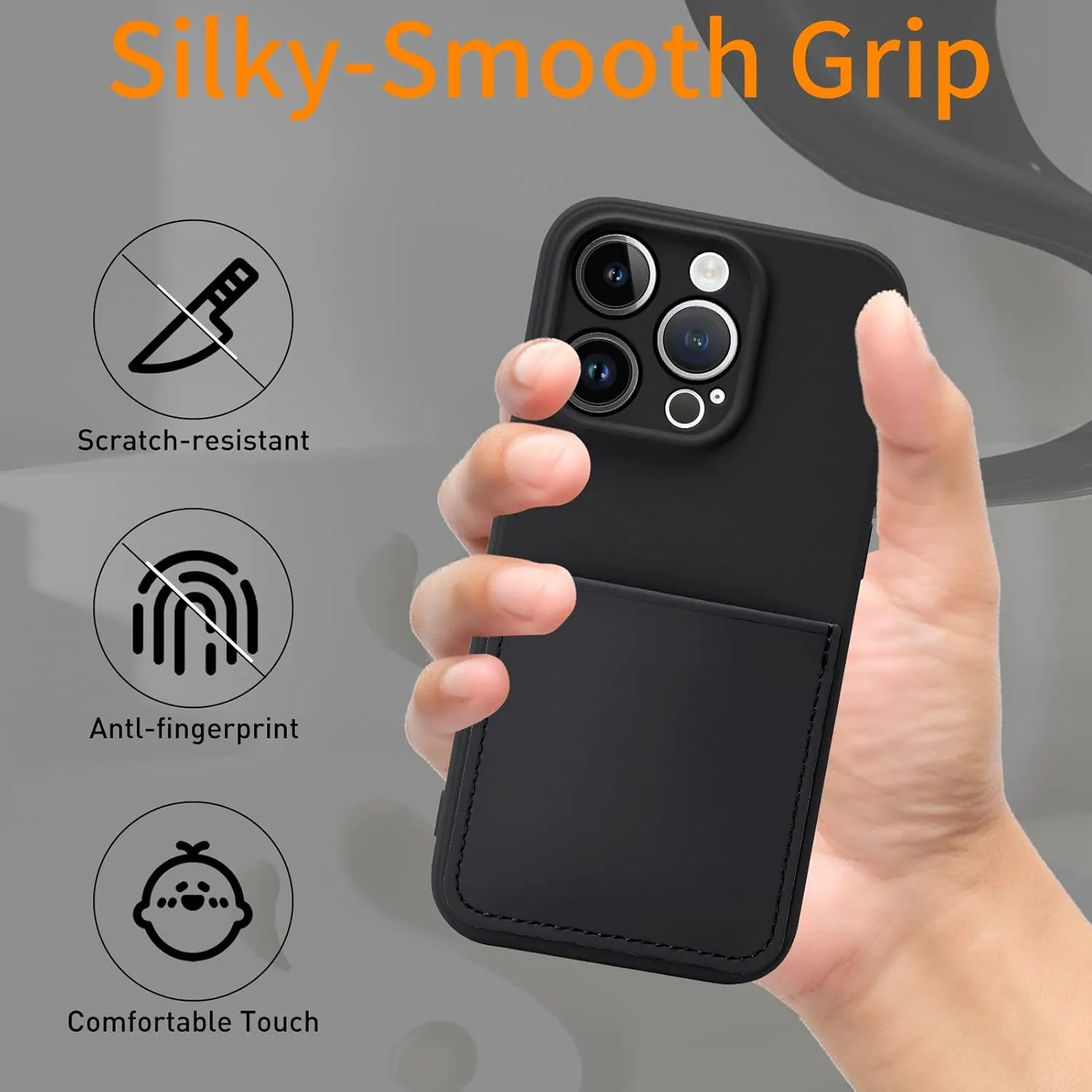 Silicone Wallet Phone Case for iPhone 15 Pro Max 6.7 Inch with Credit Card Holder Pocket, Full-Body Bumper Protection Camera Protect Case (Black)