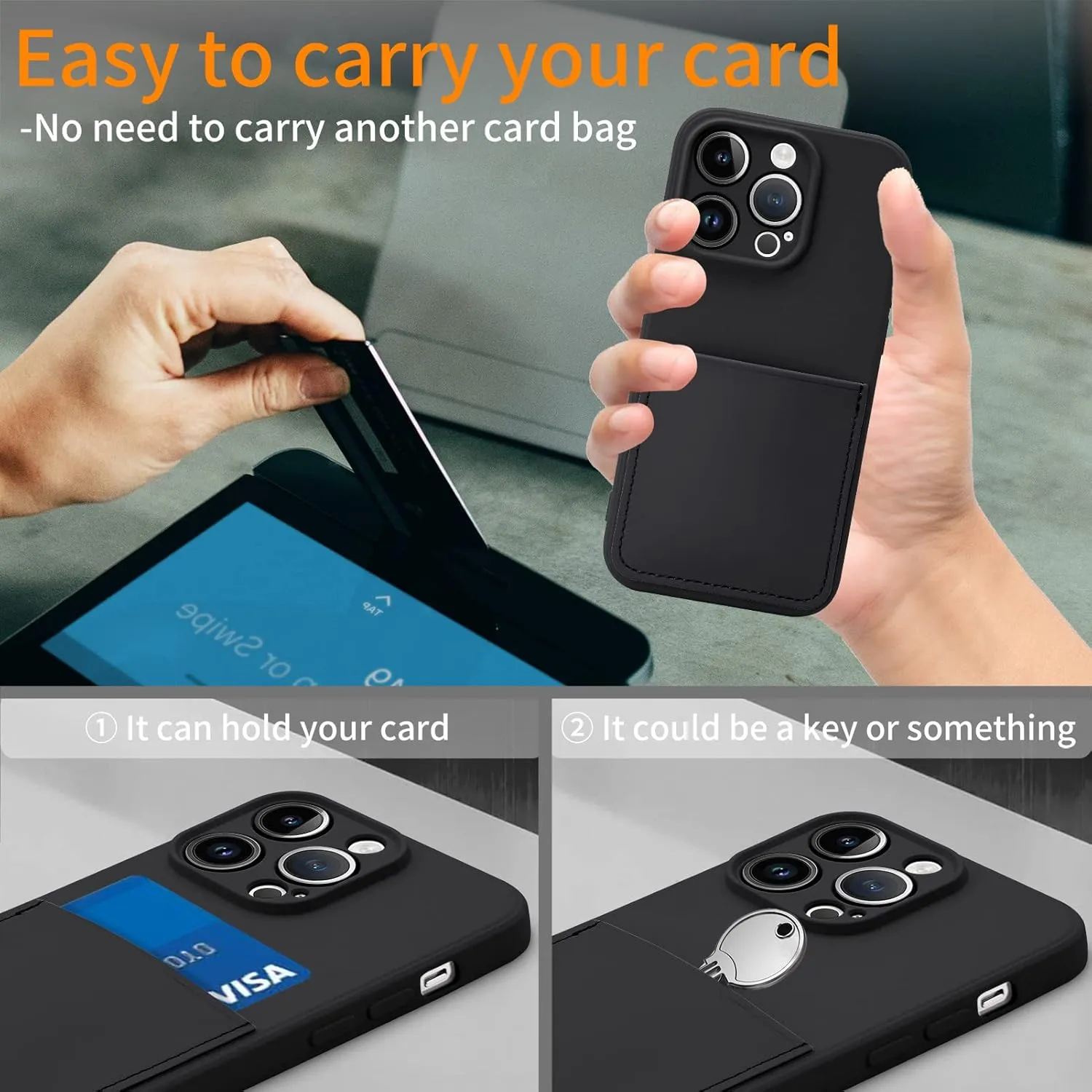Silicone Wallet Phone Case for iPhone 15 Pro Max 6.7 Inch with Credit Card Holder Pocket, Full-Body Bumper Protection Camera Protect Case (Black)