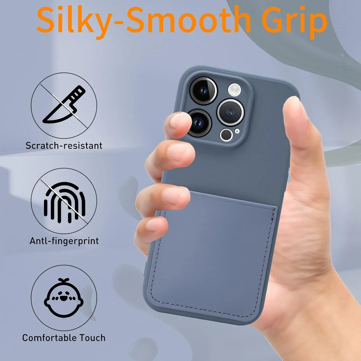Silicone Wallet Phone Case for iPhone 15 Pro Max 6.7 Inch with Credit Card Holder Pocket, Full-Body Bumper Protection Camera Protect Case (Lavender Gray)