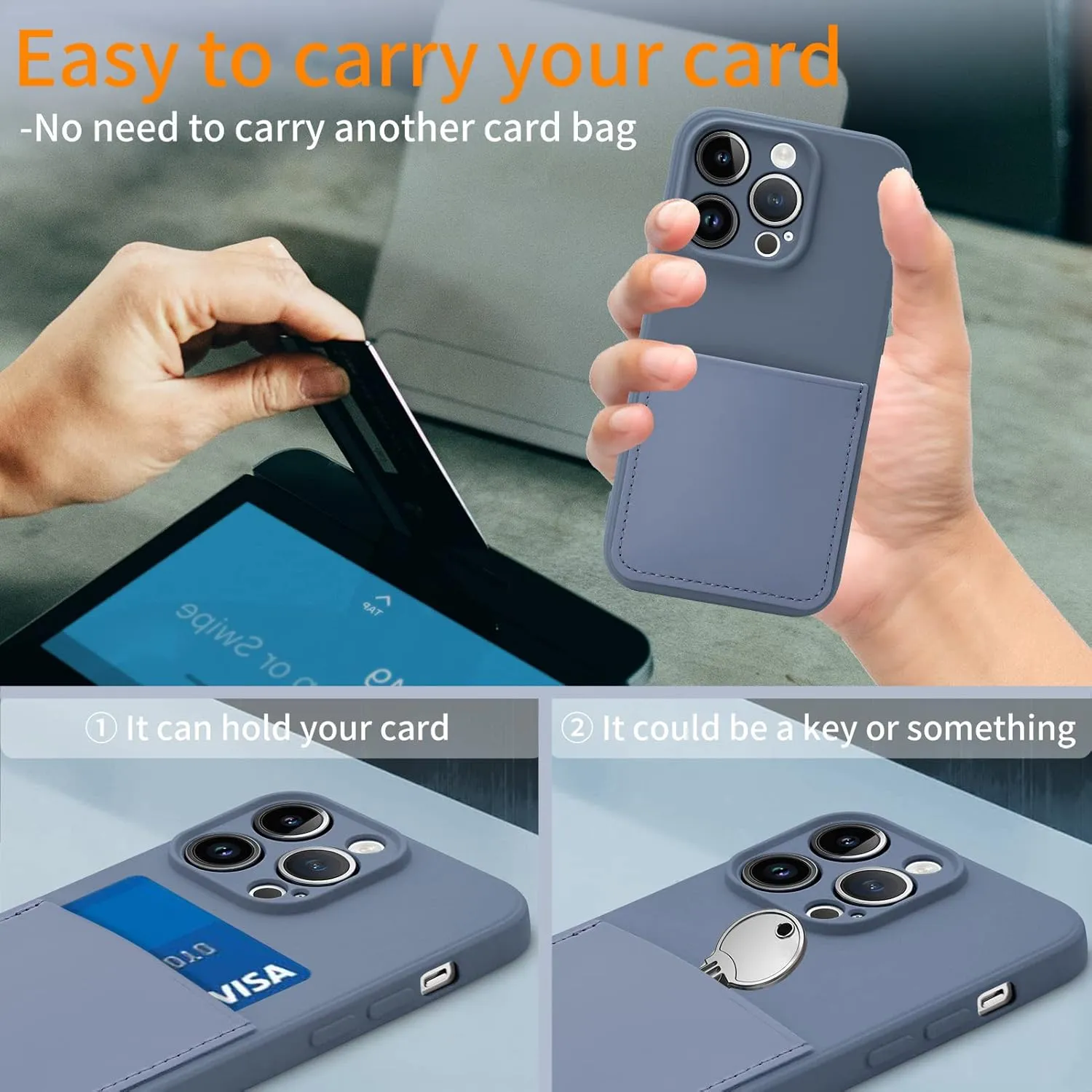 Silicone Wallet Phone Case for iPhone 15 Pro Max 6.7 Inch with Credit Card Holder Pocket, Full-Body Bumper Protection Camera Protect Case (Lavender Gray)