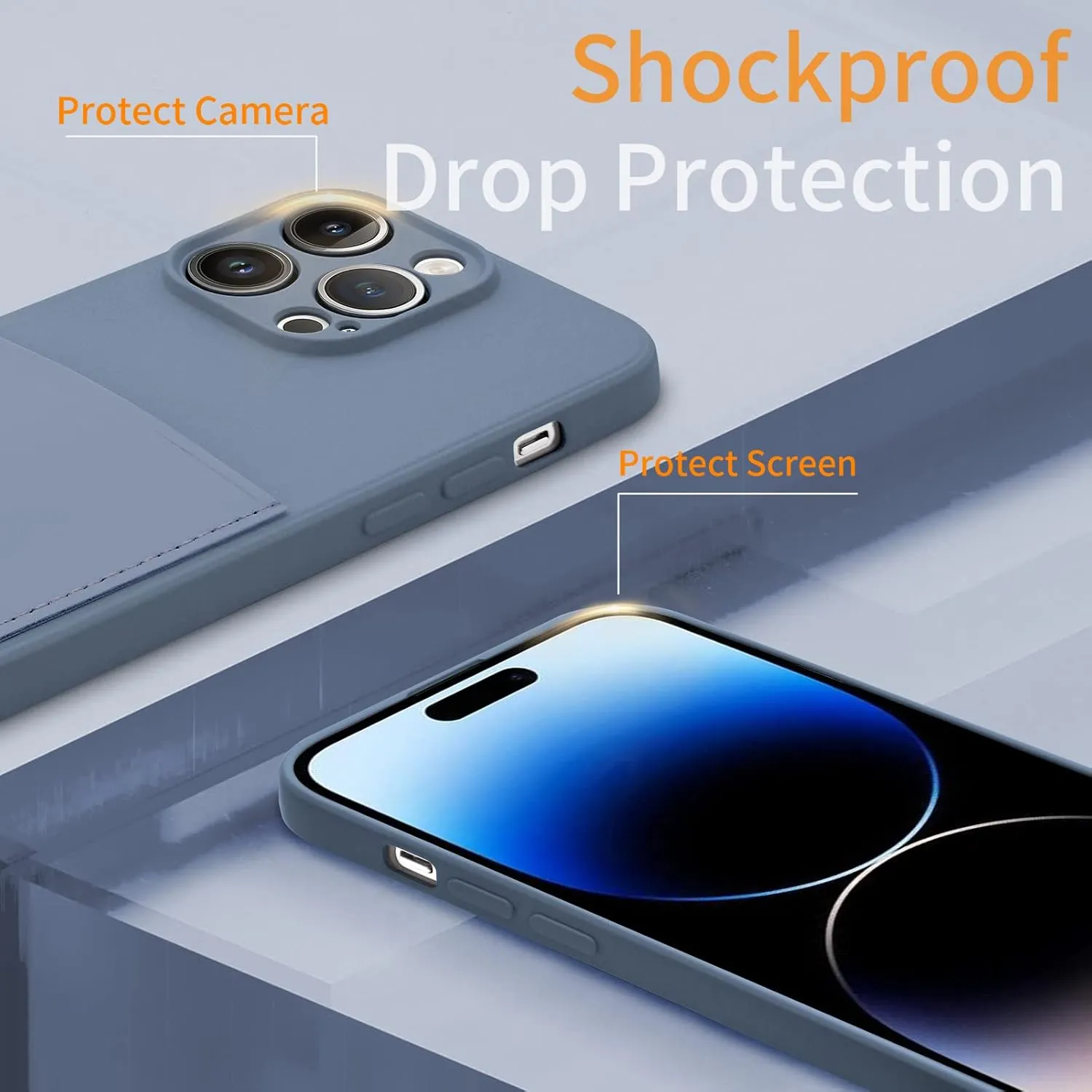 Silicone Wallet Phone Case for iPhone 15 Pro Max 6.7 Inch with Credit Card Holder Pocket, Full-Body Bumper Protection Camera Protect Case (Lavender Gray)