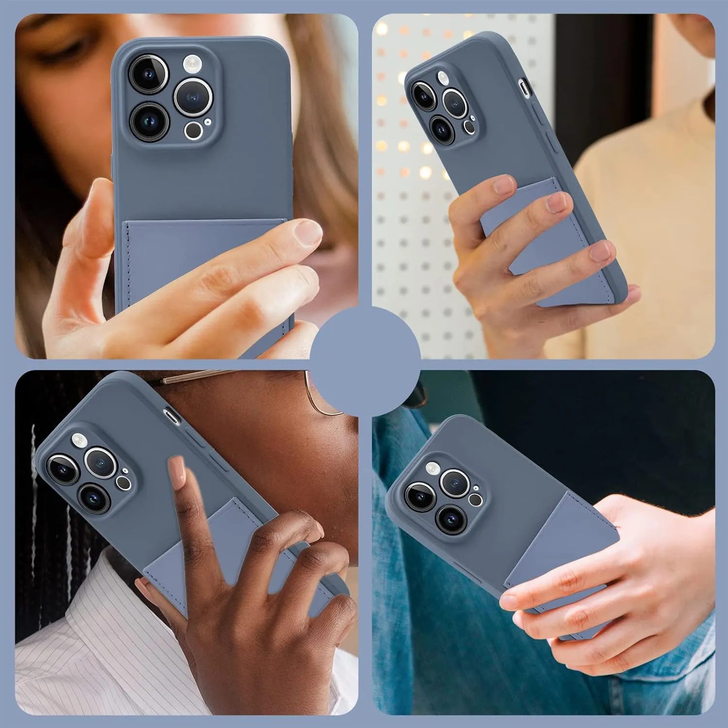Silicone Wallet Phone Case for iPhone 15 Pro Max 6.7 Inch with Credit Card Holder Pocket, Full-Body Bumper Protection Camera Protect Case (Lavender Gray)
