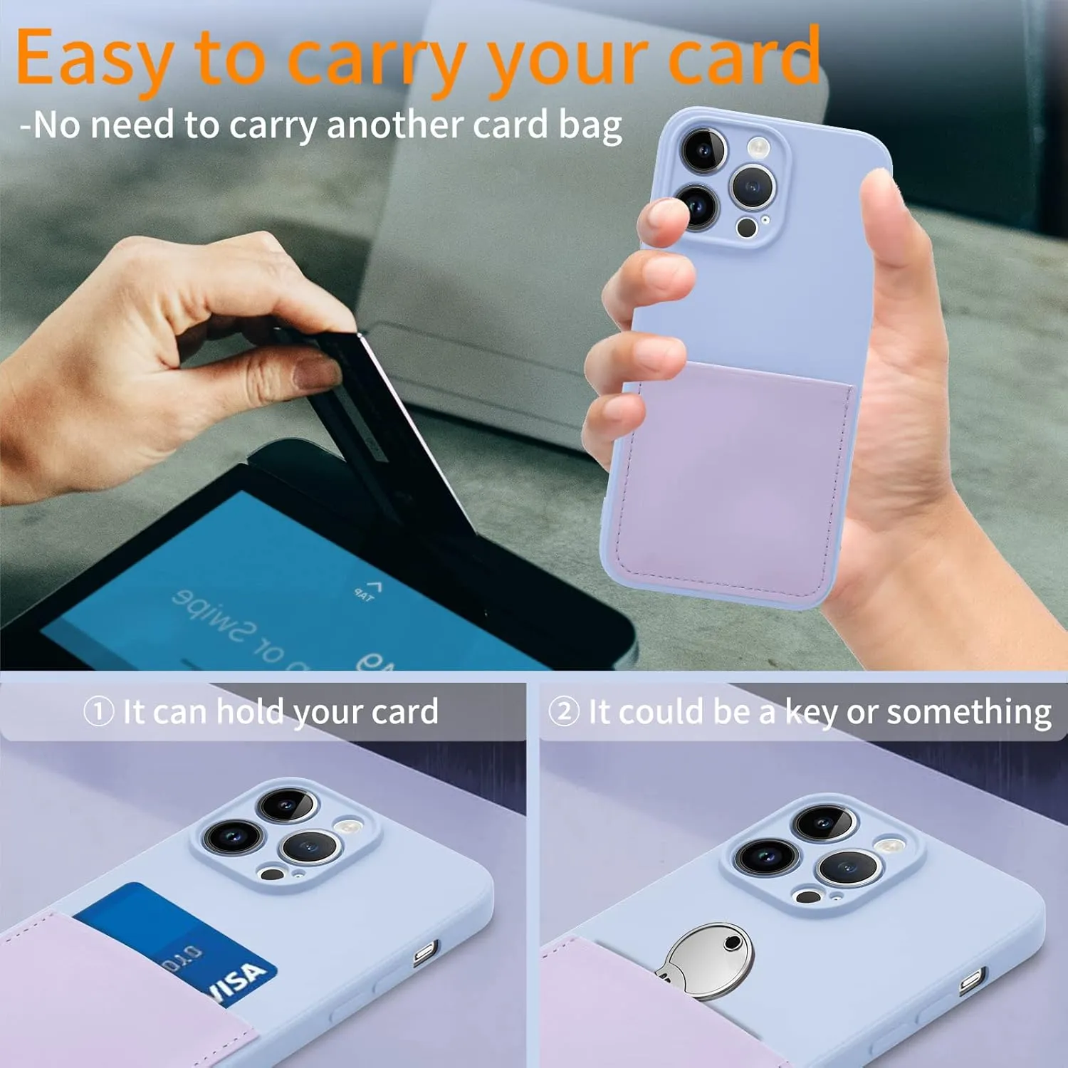 Silicone Wallet Phone Case for iPhone 15 Pro Max 6.7 Inch with Credit Card Holder Pocket, Full-Body Bumper Protection Camera Protect Case (Light Purple)