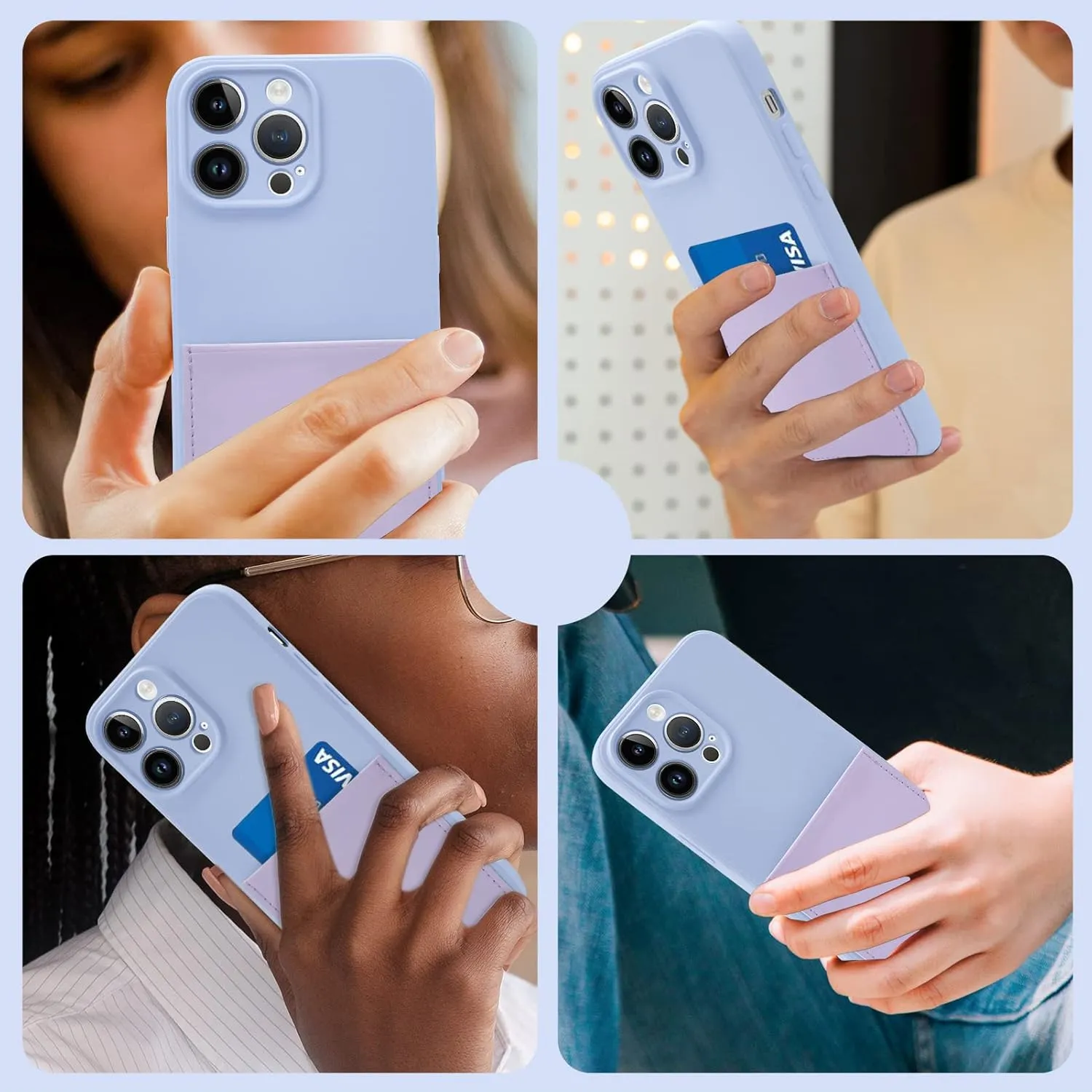 Silicone Wallet Phone Case for iPhone 15 Pro Max 6.7 Inch with Credit Card Holder Pocket, Full-Body Bumper Protection Camera Protect Case (Light Purple)