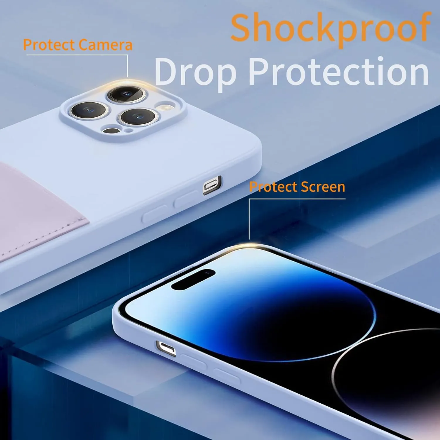 Silicone Wallet Phone Case for iPhone 15 Pro Max 6.7 Inch with Credit Card Holder Pocket, Full-Body Bumper Protection Camera Protect Case (Light Purple)