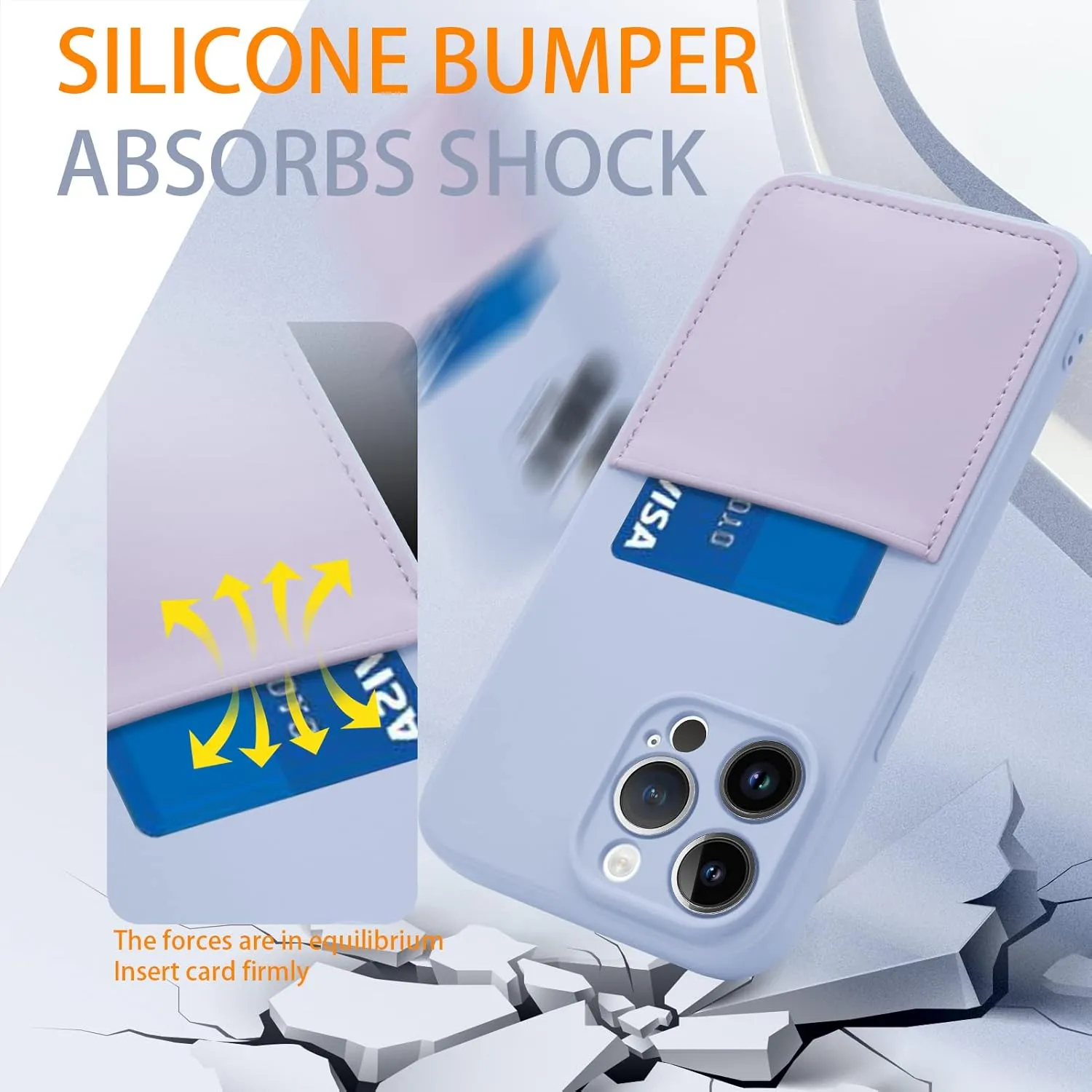 Silicone Wallet Phone Case for iPhone 15 Pro Max 6.7 Inch with Credit Card Holder Pocket, Full-Body Bumper Protection Camera Protect Case (Light Purple)