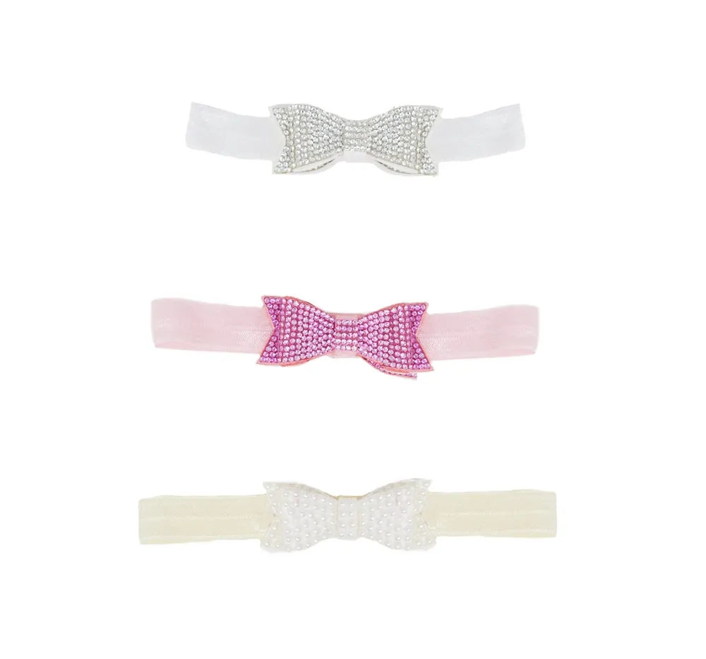 Small Crystallized Double Bow On Elastic Headbands