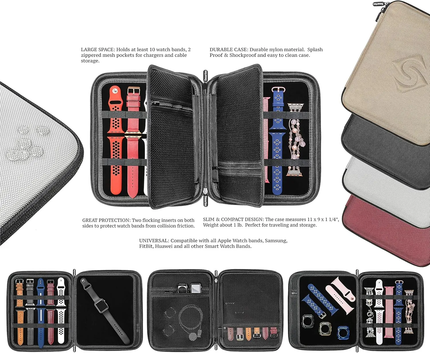 Smart Watch Bands & Accessories Travel/Storage Case, Stores 10  Bands, Compatible for All Series of Apple Watch Bands (Black)