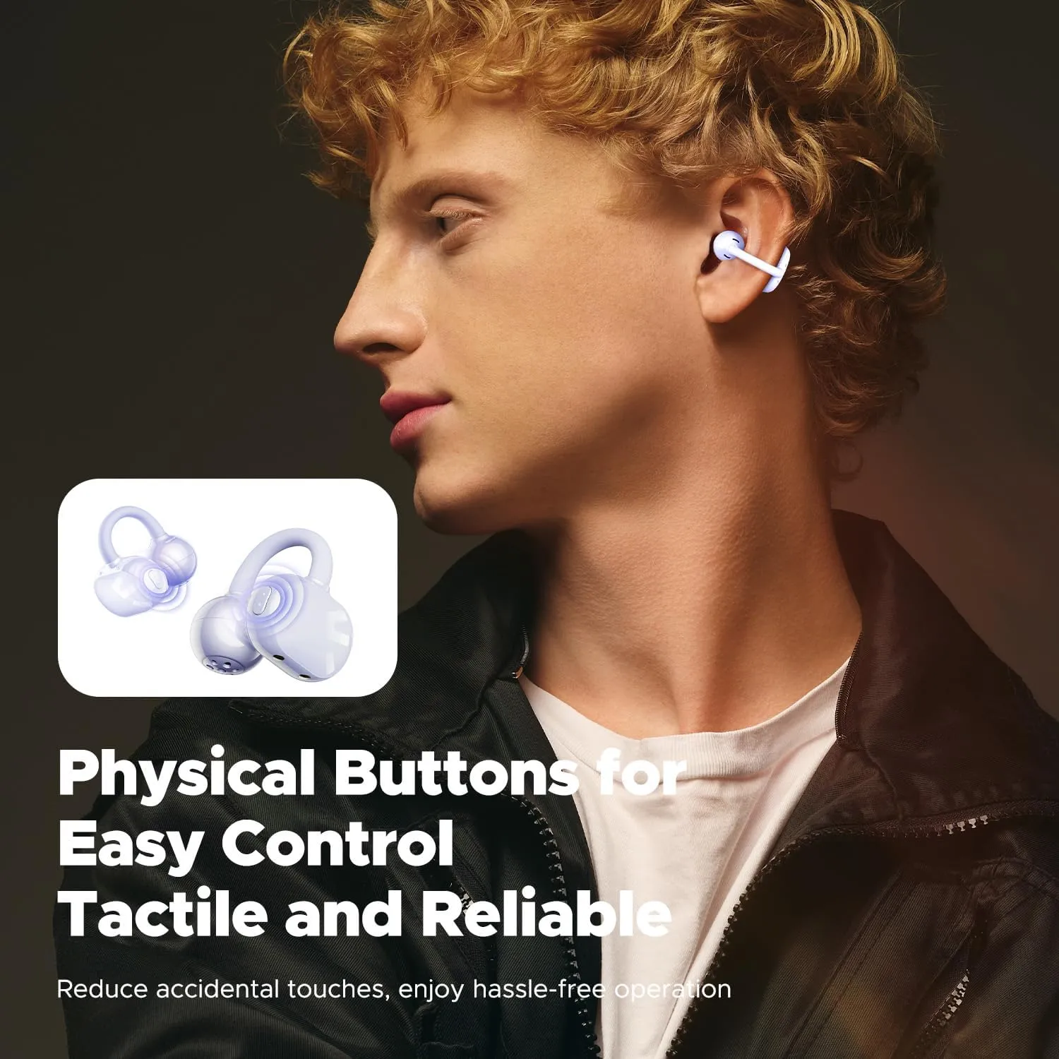 SoundPEATS POP Clip Wireless Open Ear Earbuds, Button Control, Lightweight Comfort Headphones, 30H Playtime, IPX5 Waterproof, Bluetooth 5.4 Immersive Audio Earphones for Sports Running Working, Purple