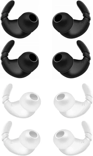 Sports Anti-Slip Stabilizers Fins Wing Earhooks Compatible with Most in-Ear Earbuds 4mm to 6mm Nozzle Attachment, 4 Pairs Anti-Slip Anti-Lost Soft Earbuds Hooks, Black/White
