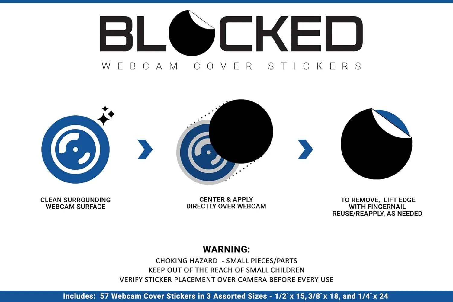 Stackable Webcam/Camera Vinyl Covers | 57 Low-Tack Restickable Webcam Sticker | 3-Sizes | Black 57-Pack (Muted Matte)