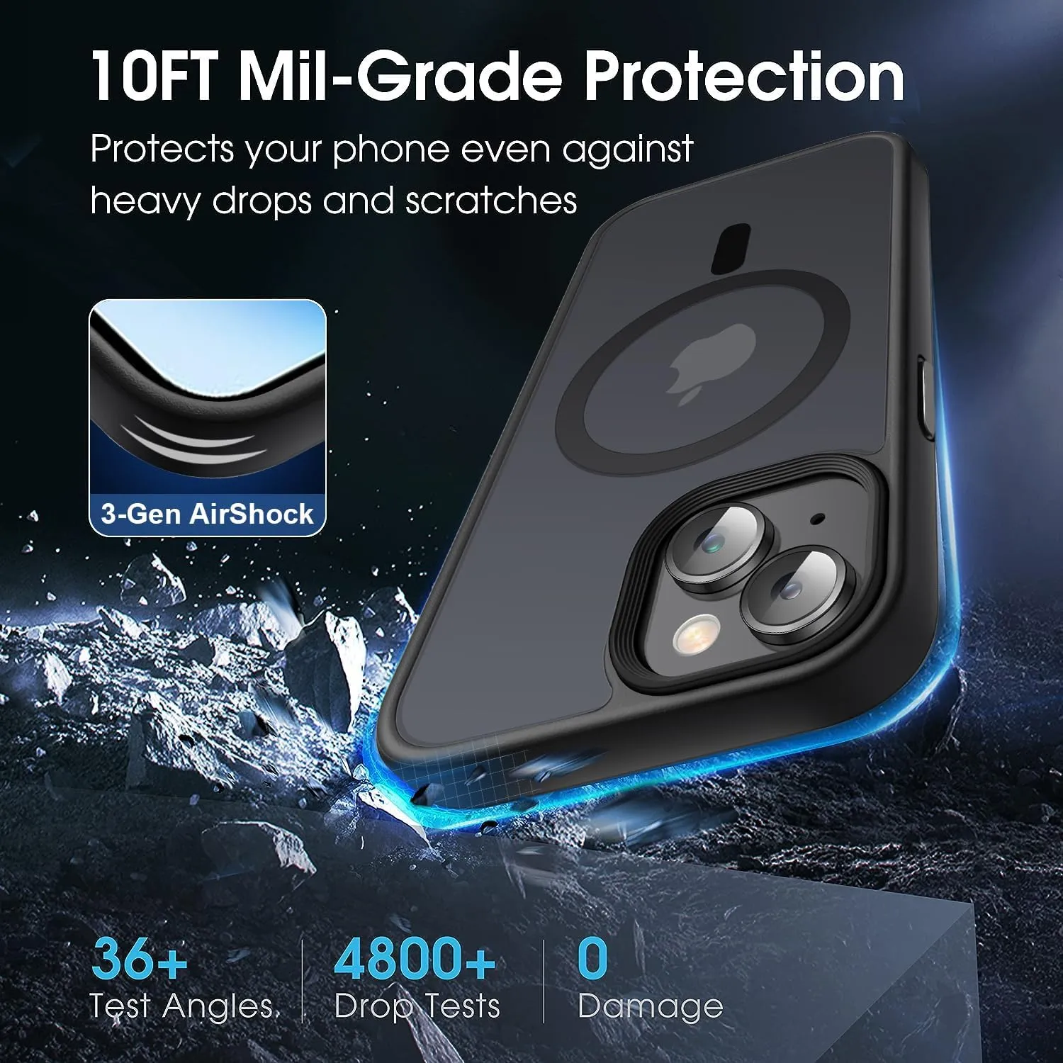 Strong Magnetic Case for iPhone 13 Case &iPhone 14 Case [10FT-Grade Drop Tested & Compatible with MagSafe] Translucent Anti-Fingerprint Anti Shockproof Protective Shell 6.1 Inch, Black