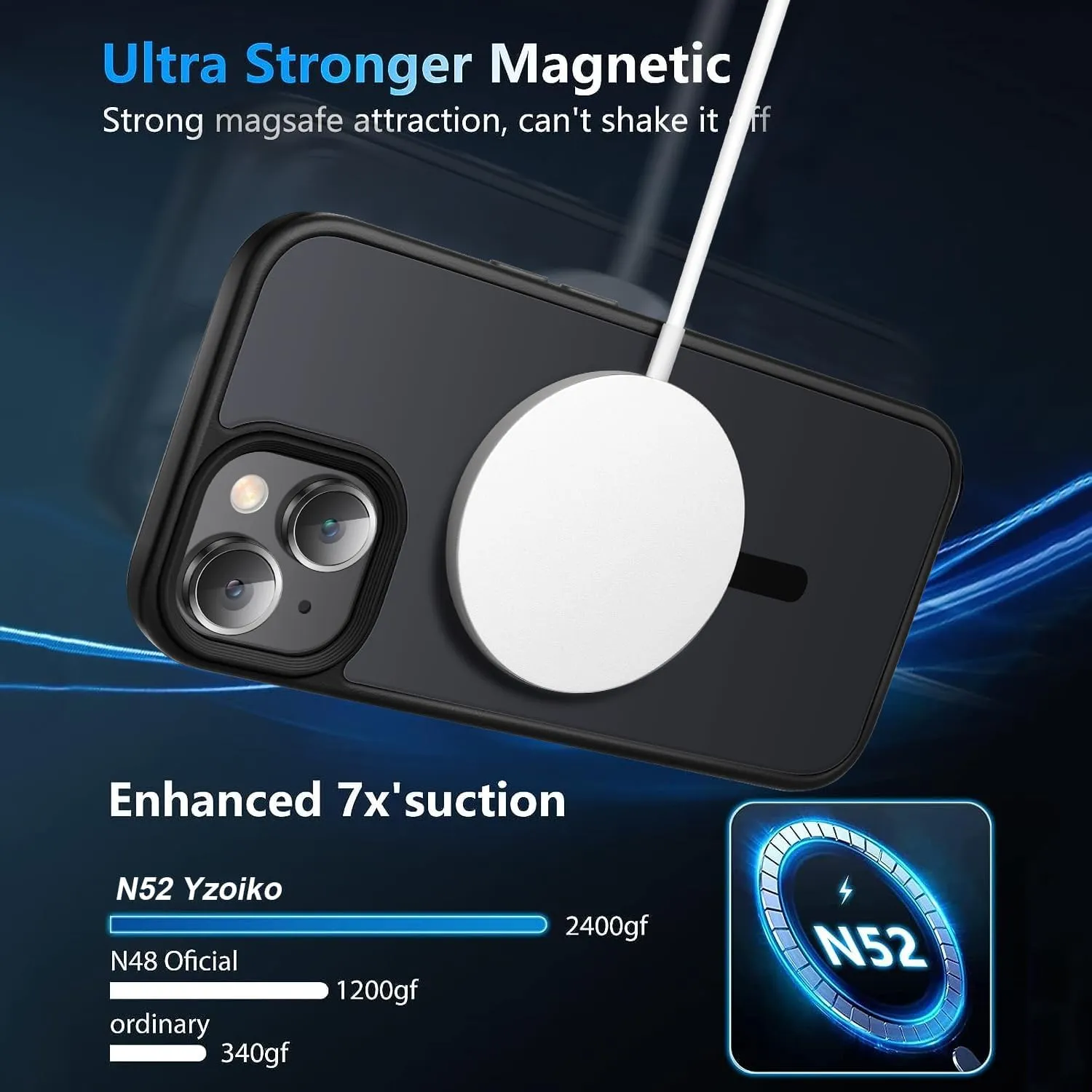 Strong Magnetic Case for iPhone 13 Case &iPhone 14 Case [10FT-Grade Drop Tested & Compatible with MagSafe] Translucent Anti-Fingerprint Anti Shockproof Protective Shell 6.1 Inch, Black