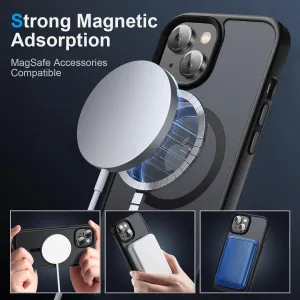 Strong Magnetic Case for iPhone 13 Case &iPhone 14 Case [10FT-Grade Drop Tested & Compatible with MagSafe] Translucent Anti-Fingerprint Anti Shockproof Protective Shell 6.1 Inch, Black