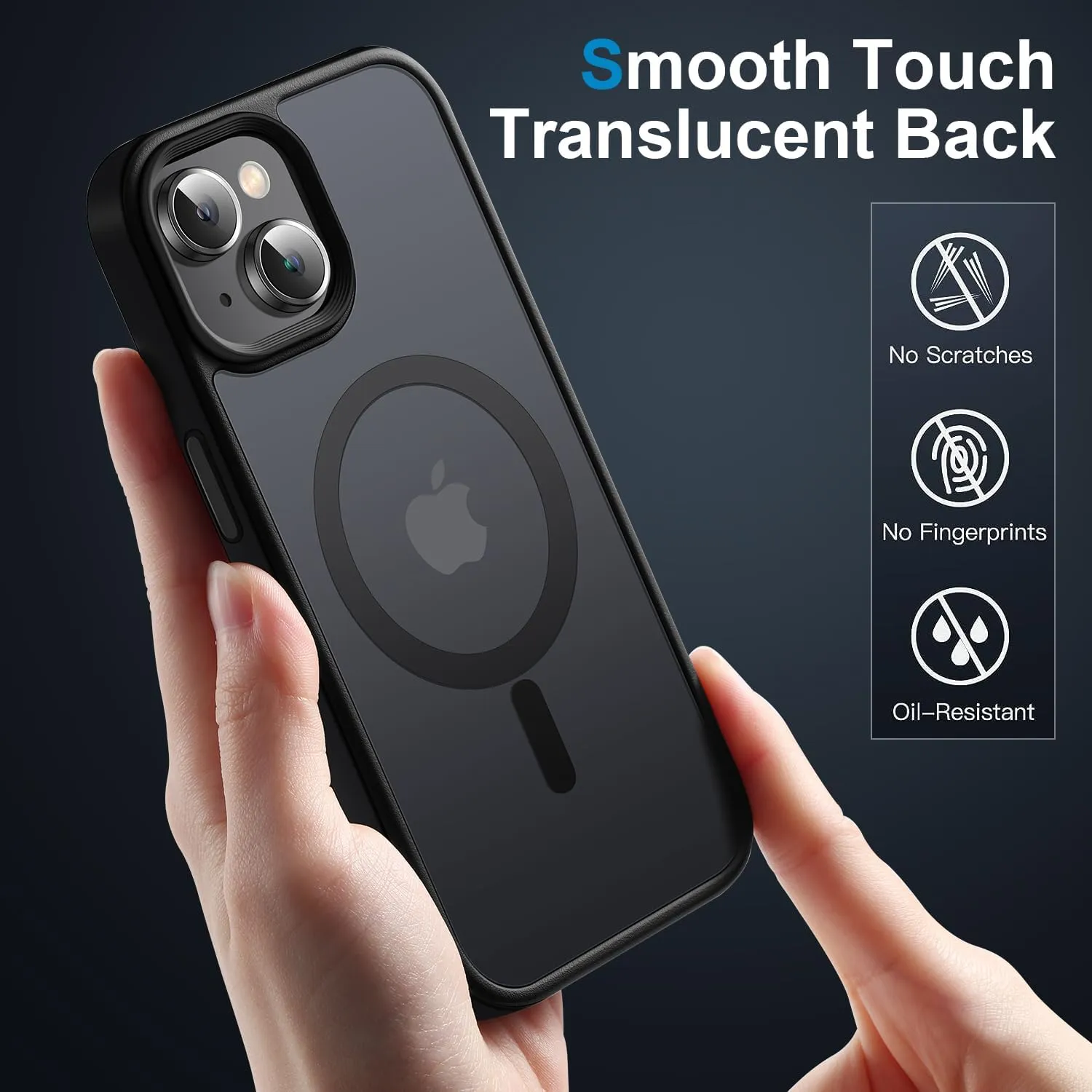 Strong Magnetic Case for iPhone 13 Case &iPhone 14 Case [10FT-Grade Drop Tested & Compatible with MagSafe] Translucent Anti-Fingerprint Anti Shockproof Protective Shell 6.1 Inch, Black
